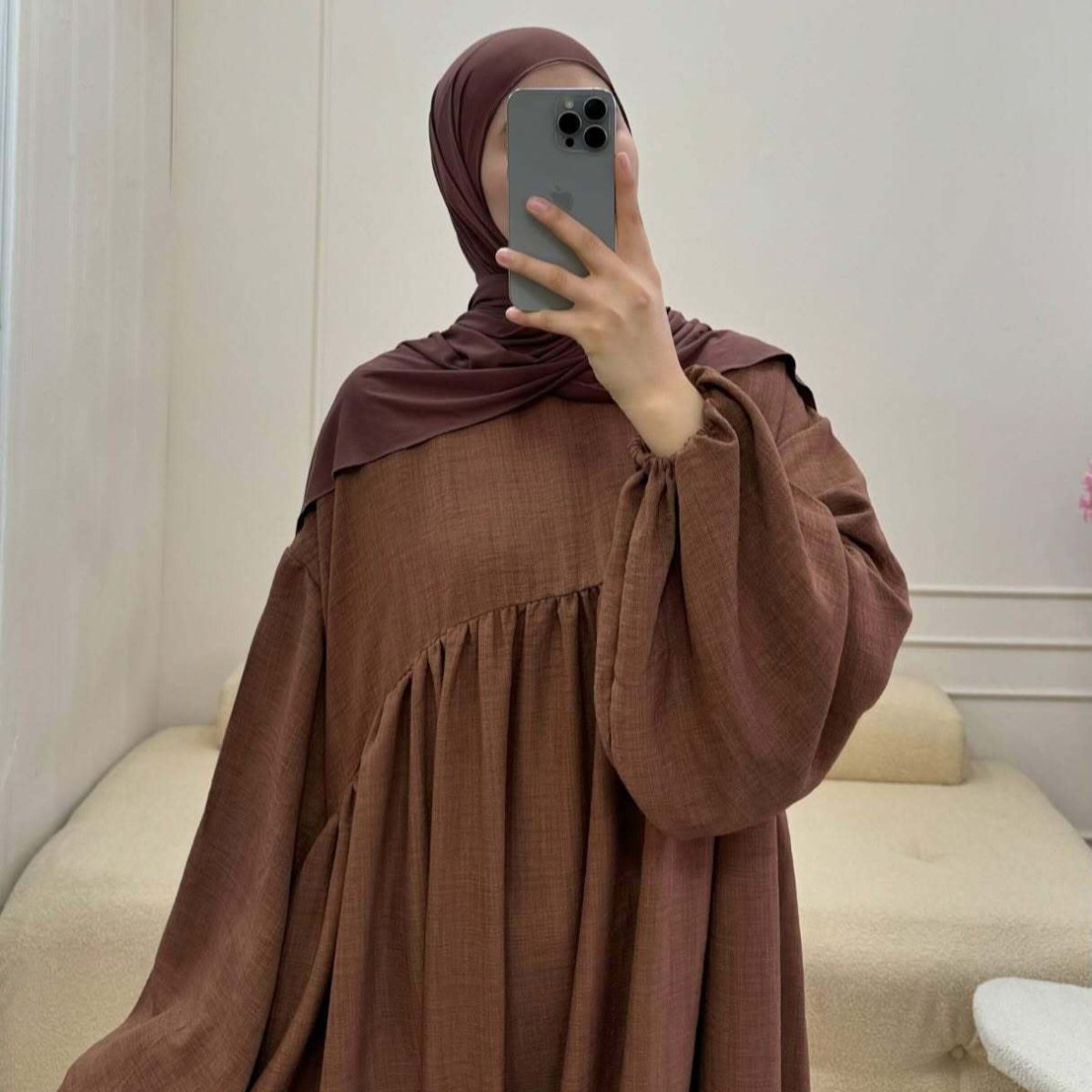 Oversized Elastic Cuff Pullover Bubble Sleeve Abaya(MA335) - Mariam's Collection