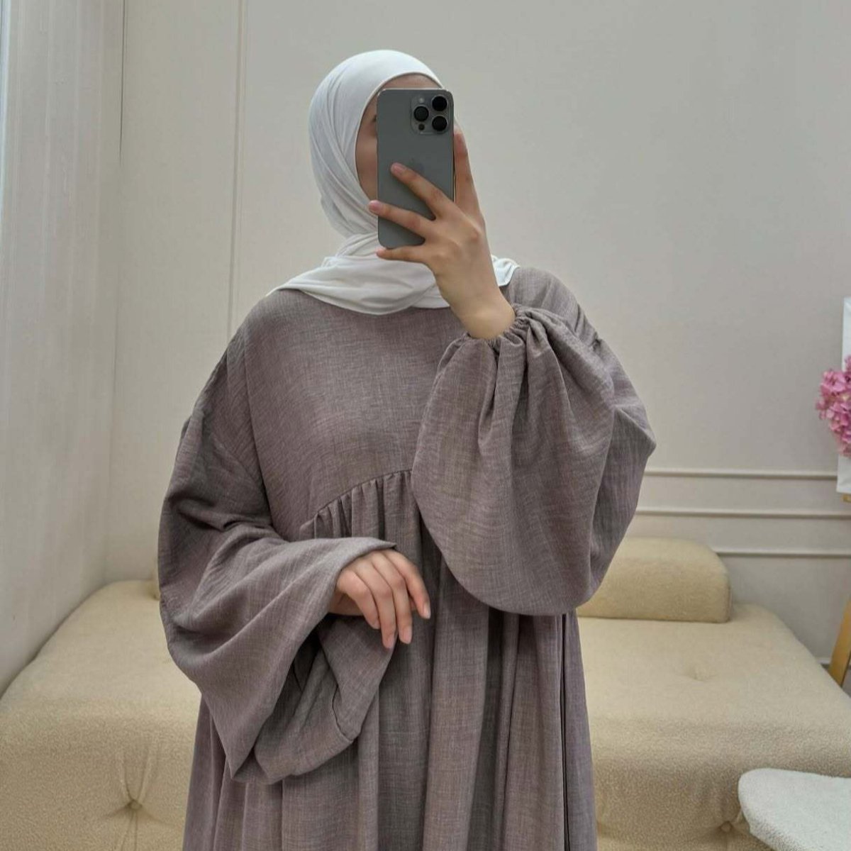 Oversized Elastic Cuff Pullover Bubble Sleeve Abaya(MA335) - Mariam's Collection