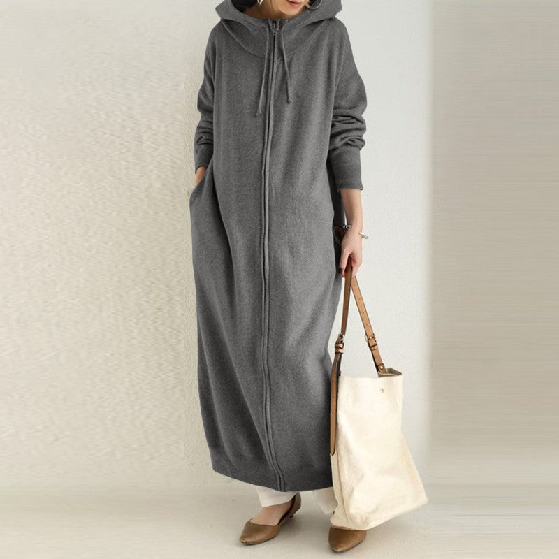 Oversized Hooded Zip-Up Maxi Dress(MS163), Grey / 4XL
