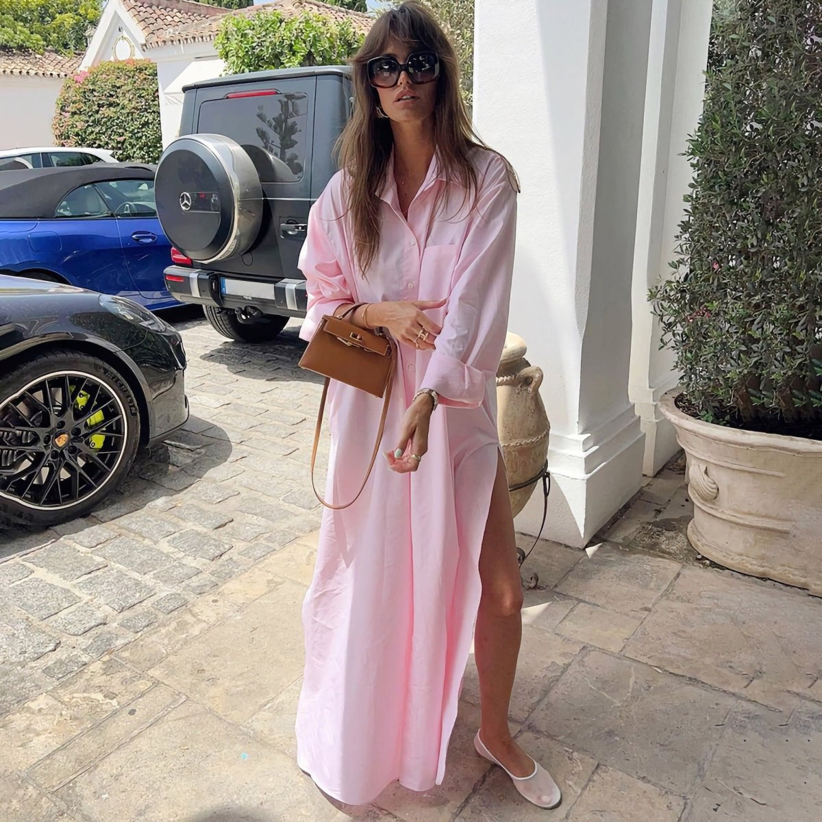 Oversized Shirt Dress with Side Slits(MS332) - Mariam's Collection