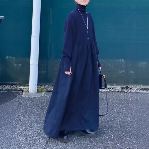 Oversized Turtleneck Maxi Dress | Bubble Sleeve Sweater Dress(MS180) - Mariam's Collection