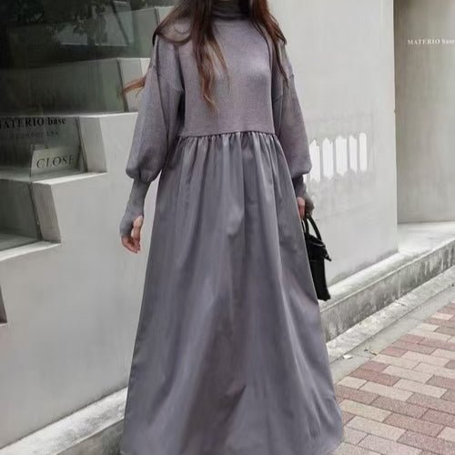 Oversized Turtleneck Maxi Dress | Bubble Sleeve Sweater Dress(MS180) - Mariam's Collection