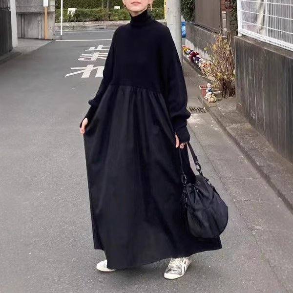 Oversized Turtleneck Maxi Dress | Bubble Sleeve Sweater Dress(MS180), Black / Free Size Oversized Turtleneck Maxi Dress | Bubble Sleeve Sweater Dress(MS180), Black / Free Size