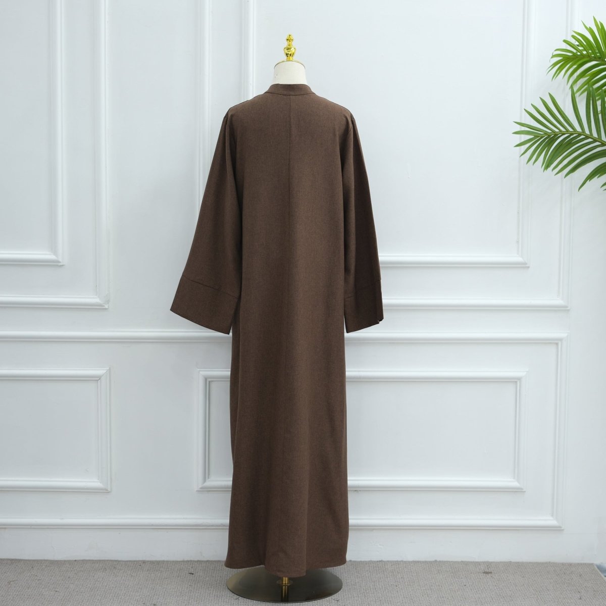 Oversized V - Neck Abaya with Pockets | Solid Color Maxi Dress with Wide Cuffs(MA331) - Mariam's Collection