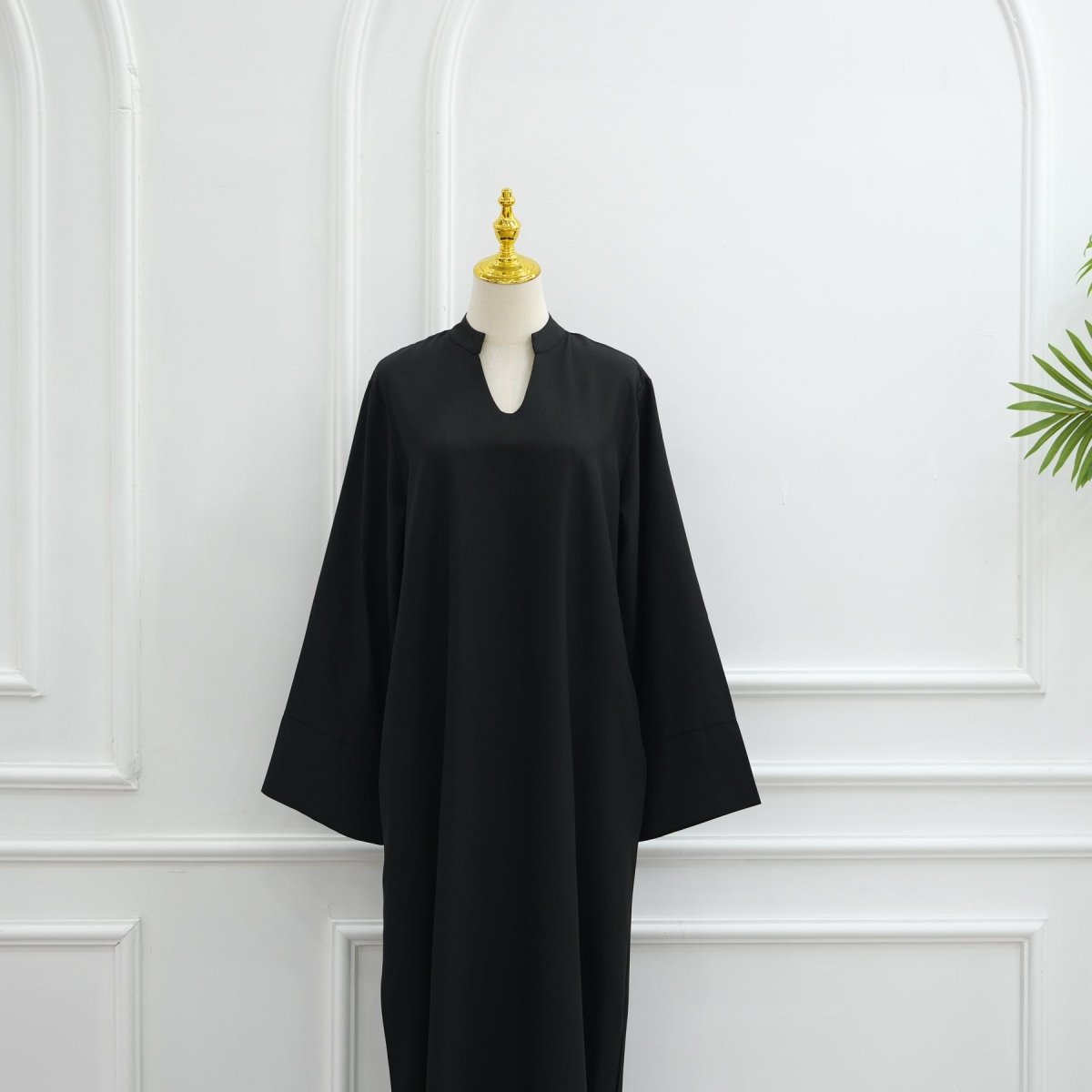Oversized V - Neck Abaya with Pockets | Solid Color Maxi Dress with Wide Cuffs(MA331) - Mariam's Collection