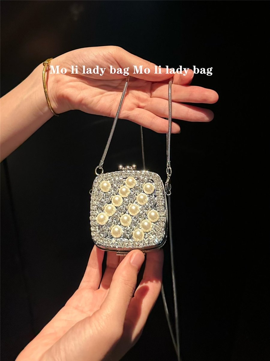Palm - Sized Diamond Mini Clutch Silver Glamour Gala Bag (MAC281) - Mariam's Collection