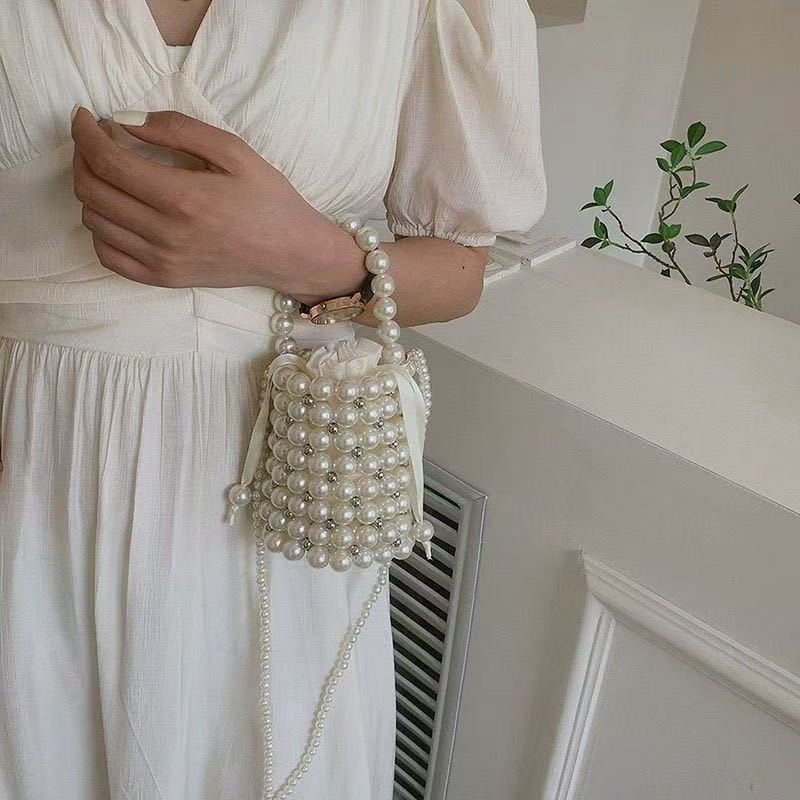 Pearl Bucket Bag | Handmade Beaded Crossbody Bag(MAC364) - Mariam's Collection
