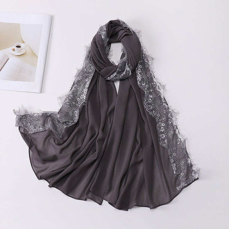 Pearl Chiffon Hijab with Lace Trim(MH218) - Mariam's Collection