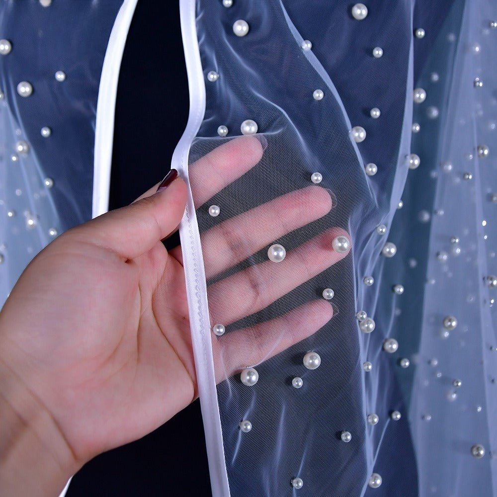 Pearl Embellished Bridal Cape(MAC374) - Mariam's Collection