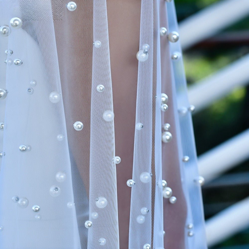 Pearl Embellished Bridal Cape(MAC374) - Mariam's Collection