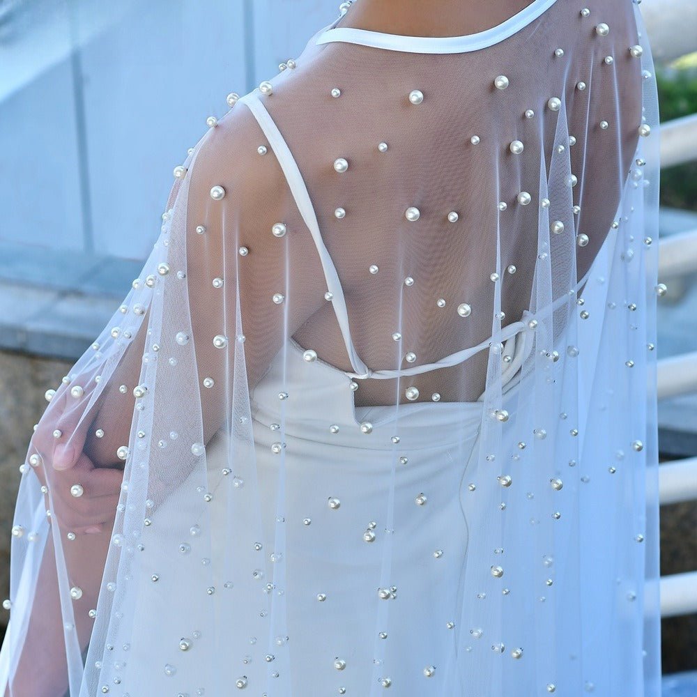 Pearl Embellished Bridal Cape(MAC374) - Mariam's Collection