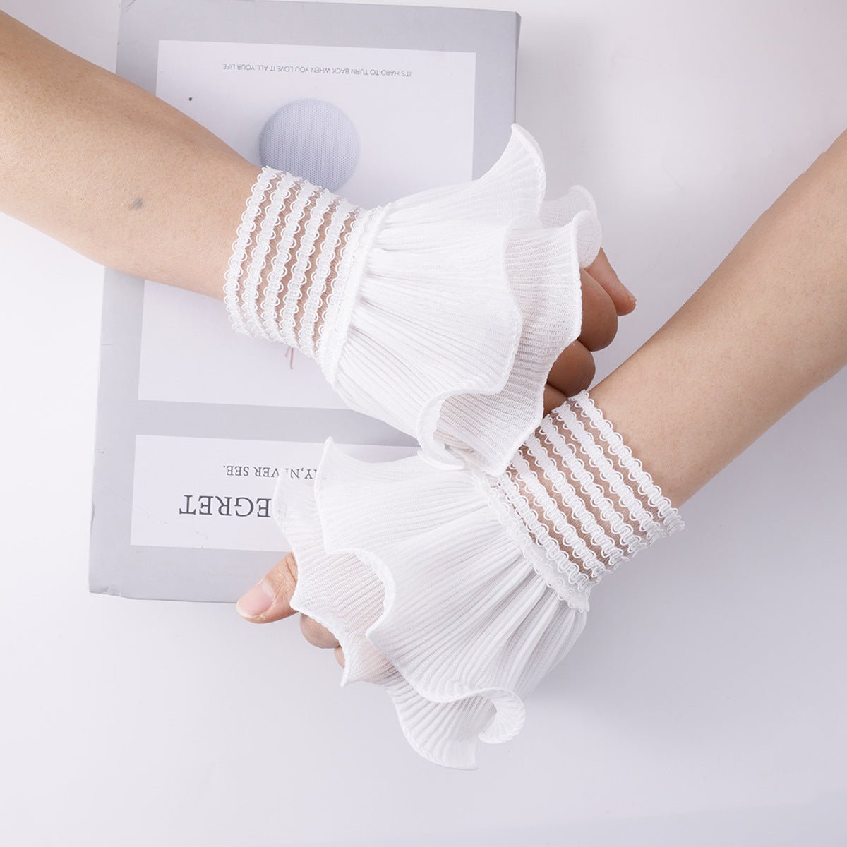 Pearl Embellished Double Ruffle Cuff Sleeves — Detachable Pearl Cuff Accessories