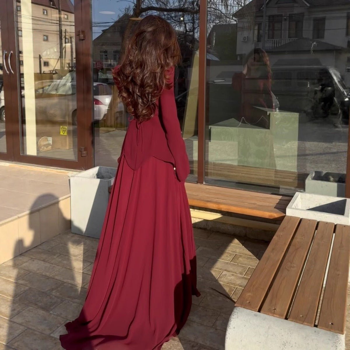 Pearl - Embellished Square Neck Maxi Dress | Modest Gowns with Long Sleeves(MA269) - Mariam's Collection