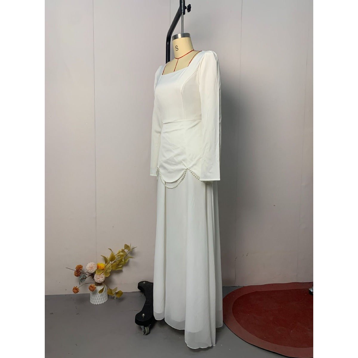 Pearl - Embellished Square Neck Maxi Dress | Modest Gowns with Long Sleeves(MA269) - Mariam's Collection