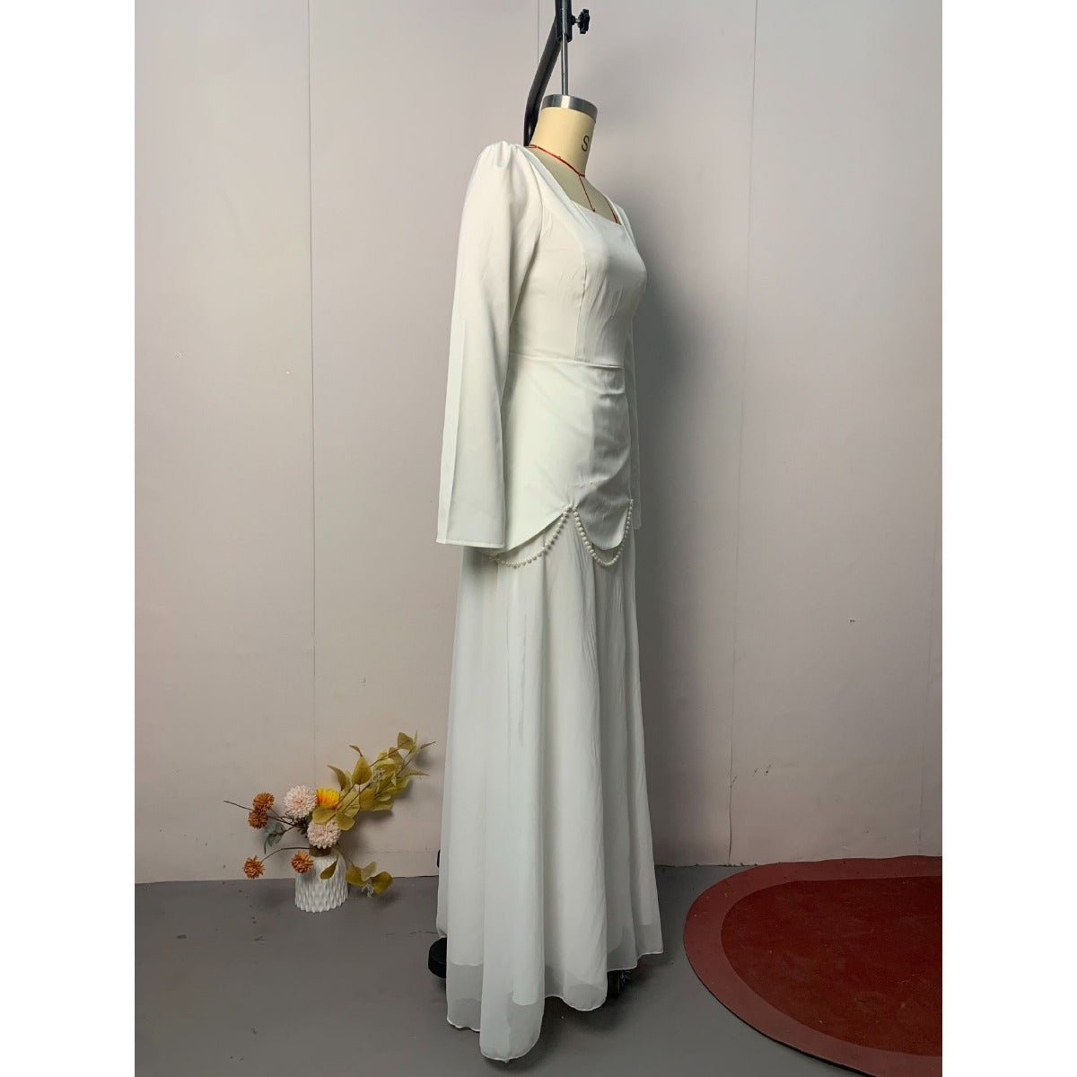 Pearl - Embellished Square Neck Maxi Dress | Modest Gowns with Long Sleeves(MA269) - Mariam's Collection