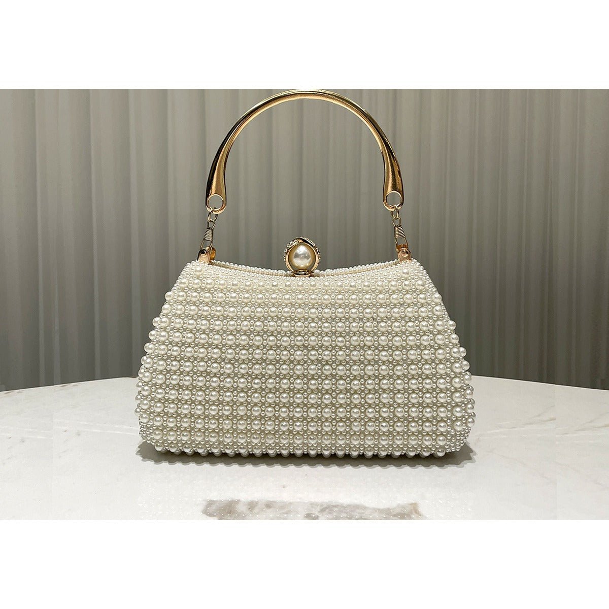 Pearl - Embellished Vintage - Inspired Beaded Box Bag Evening Clutch with Gold Accents. (MAC248) - Mariam's Collection