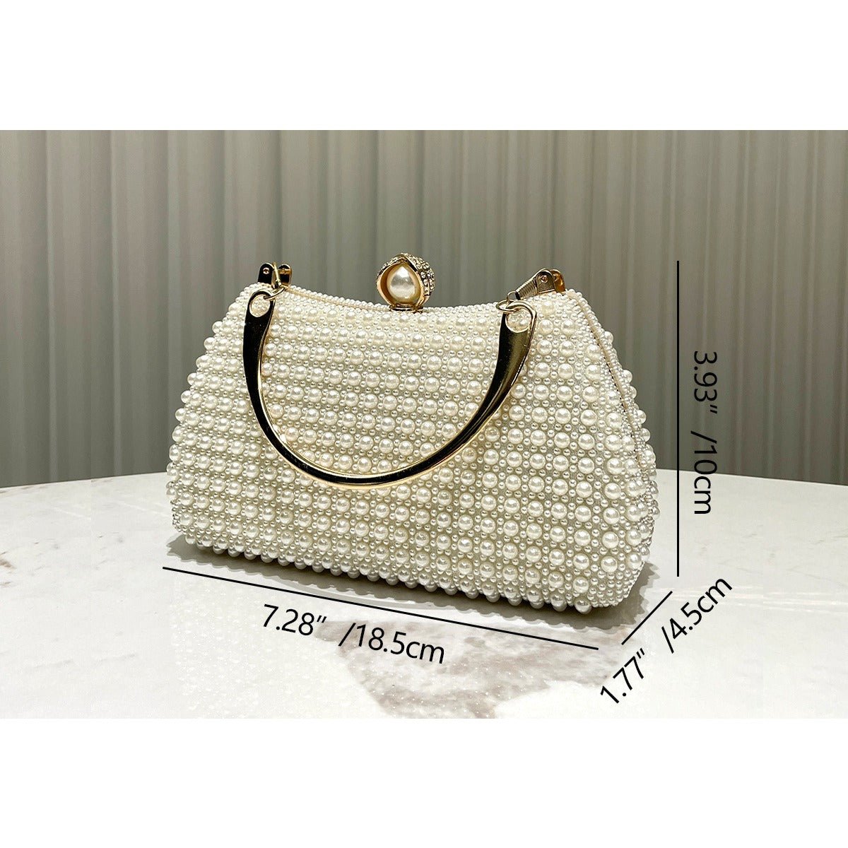 Pearl - Embellished Vintage - Inspired Beaded Box Bag Evening Clutch with Gold Accents. (MAC248) - Mariam's Collection