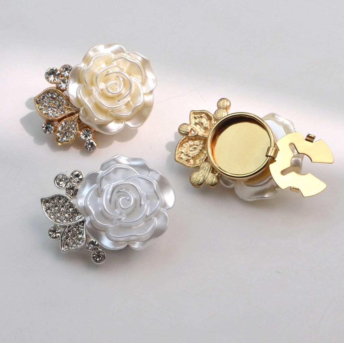 Pearl Rose Button Covers | Rhinestone Leaf Decorative Clips(MAC360) - Mariam's Collection