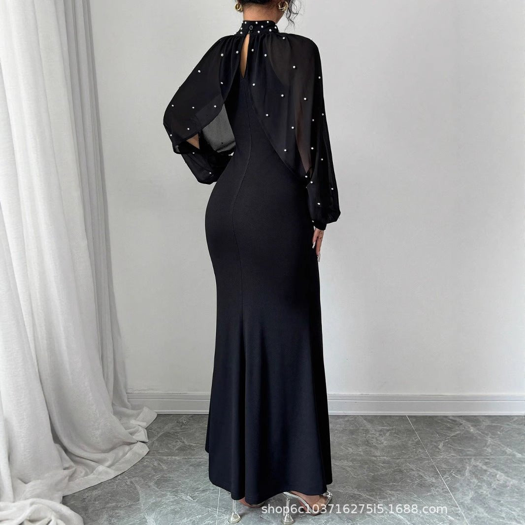 Pearl - Studded Dress with Sheer Puff Sleeves(MS328) - Mariam's Collection