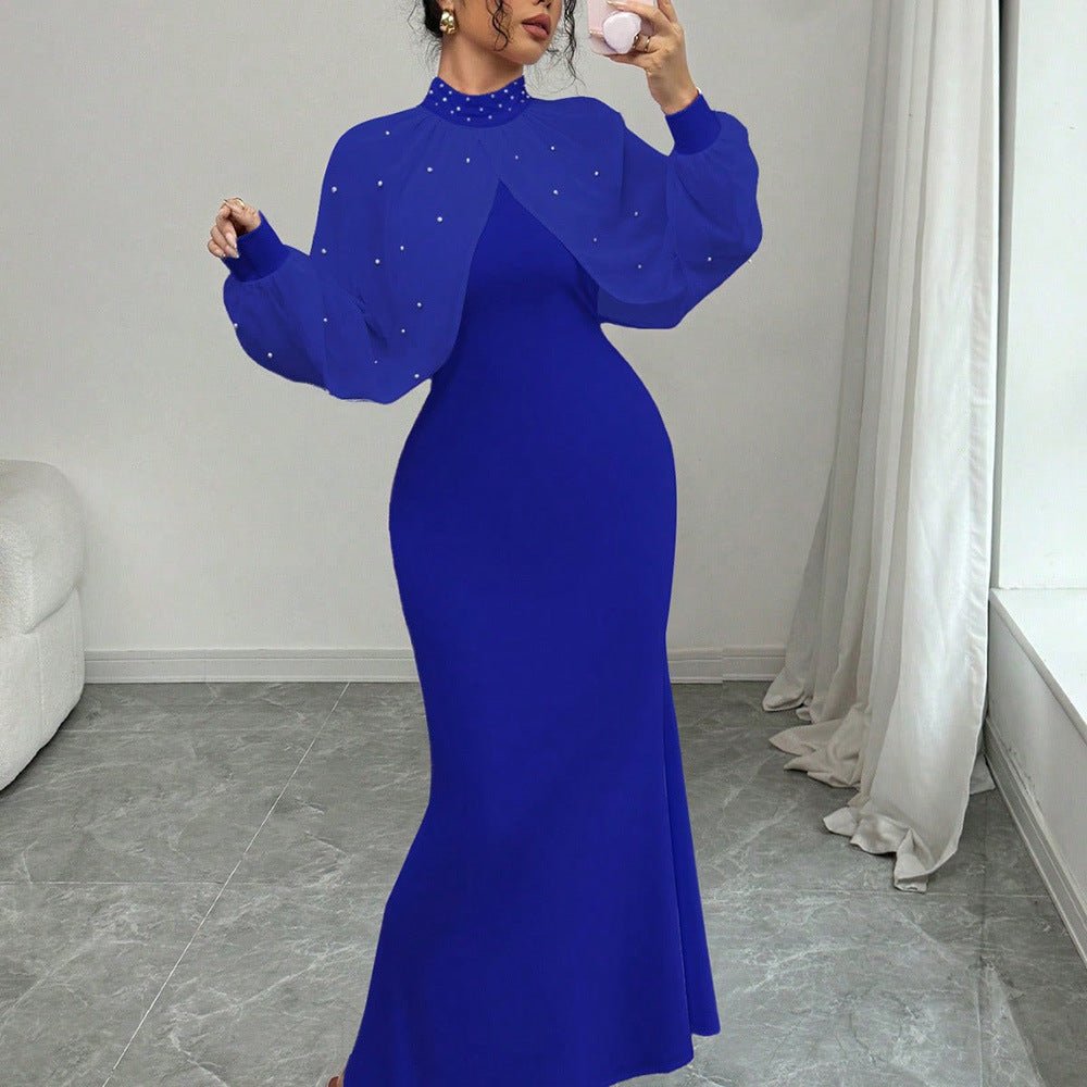 Pearl - Studded Dress with Sheer Puff Sleeves(MS328) - Mariam's Collection