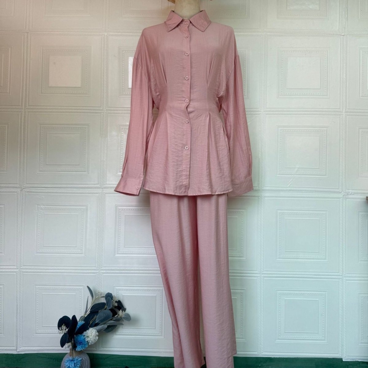 Peplum Shirt & Wide-Leg Trousers Co-ord Set(MS481) - Mariam's Collection