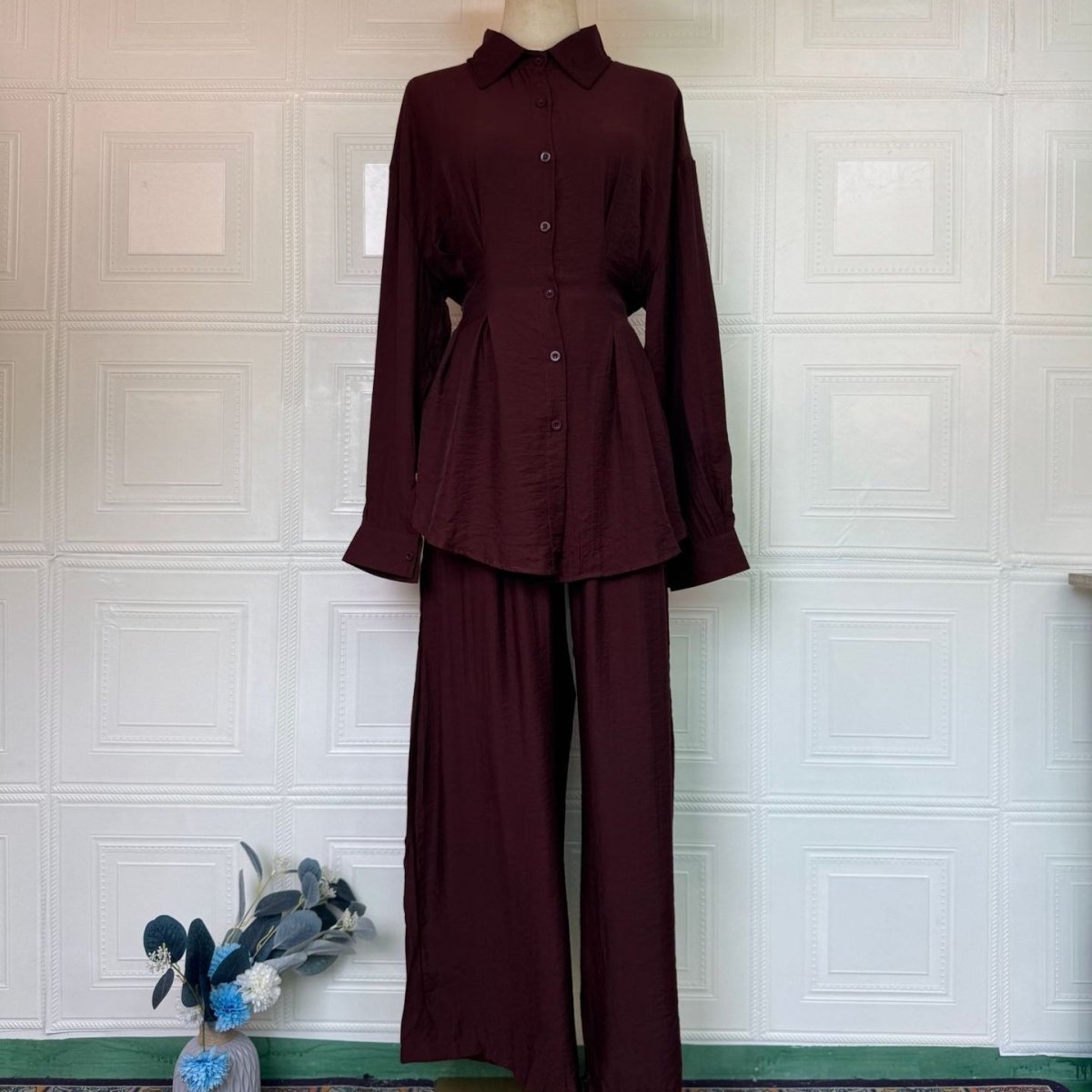Peplum Shirt & Wide-Leg Trousers Co-ord Set(MS481) - Mariam's Collection