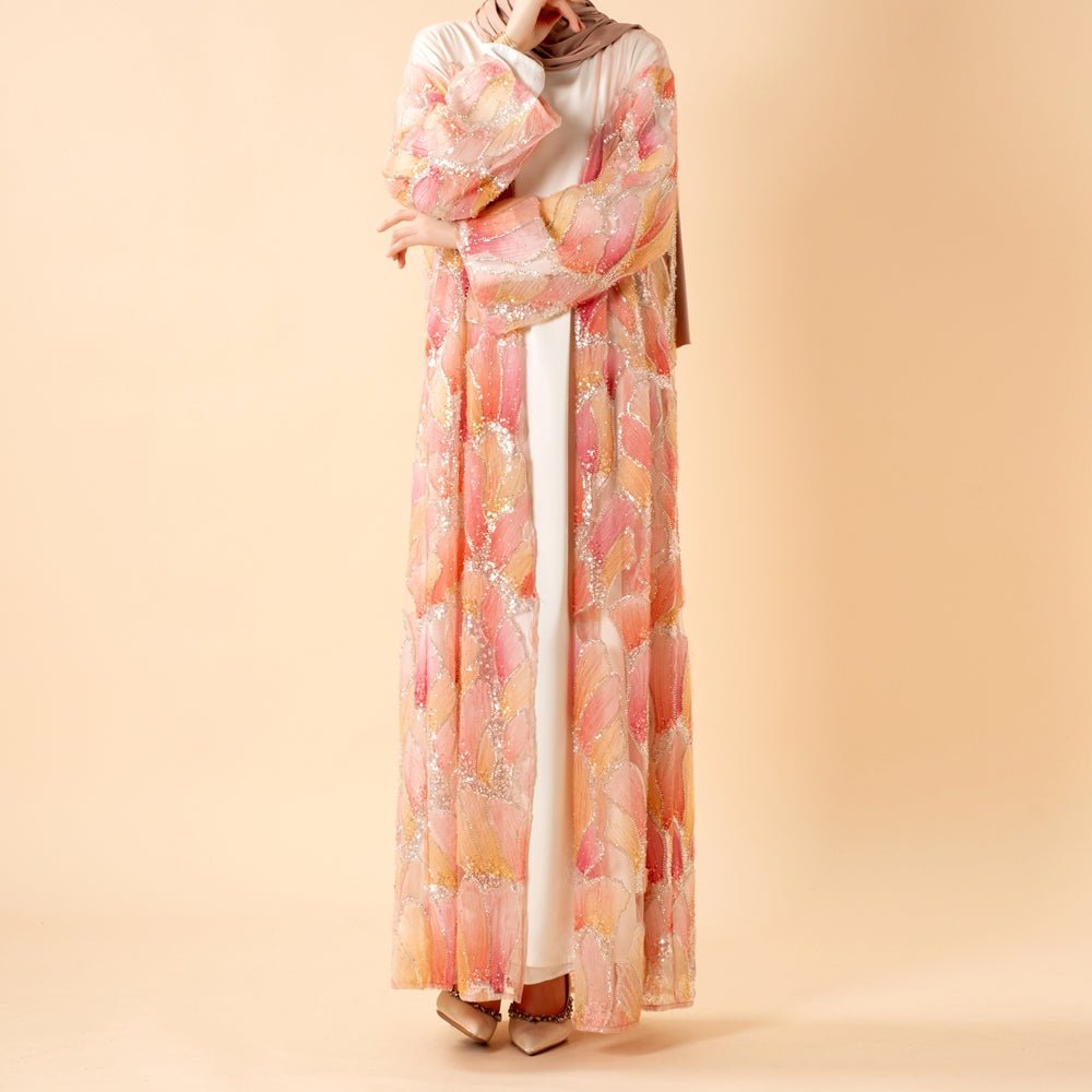 Petal Glow Hand - Embroidered Open Abaya — Secret Garden Series (MOA295) - Mariam's Collection