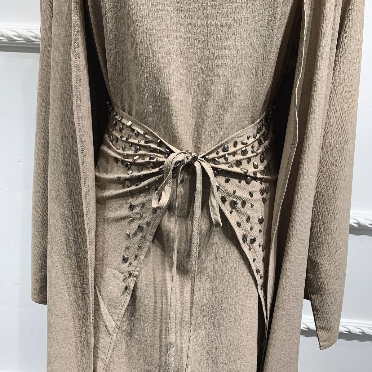 Pineapple Crinkle Solid Color Elegant Open Abaya 3 - Piece Set (MOA131) - Mariam's Collection