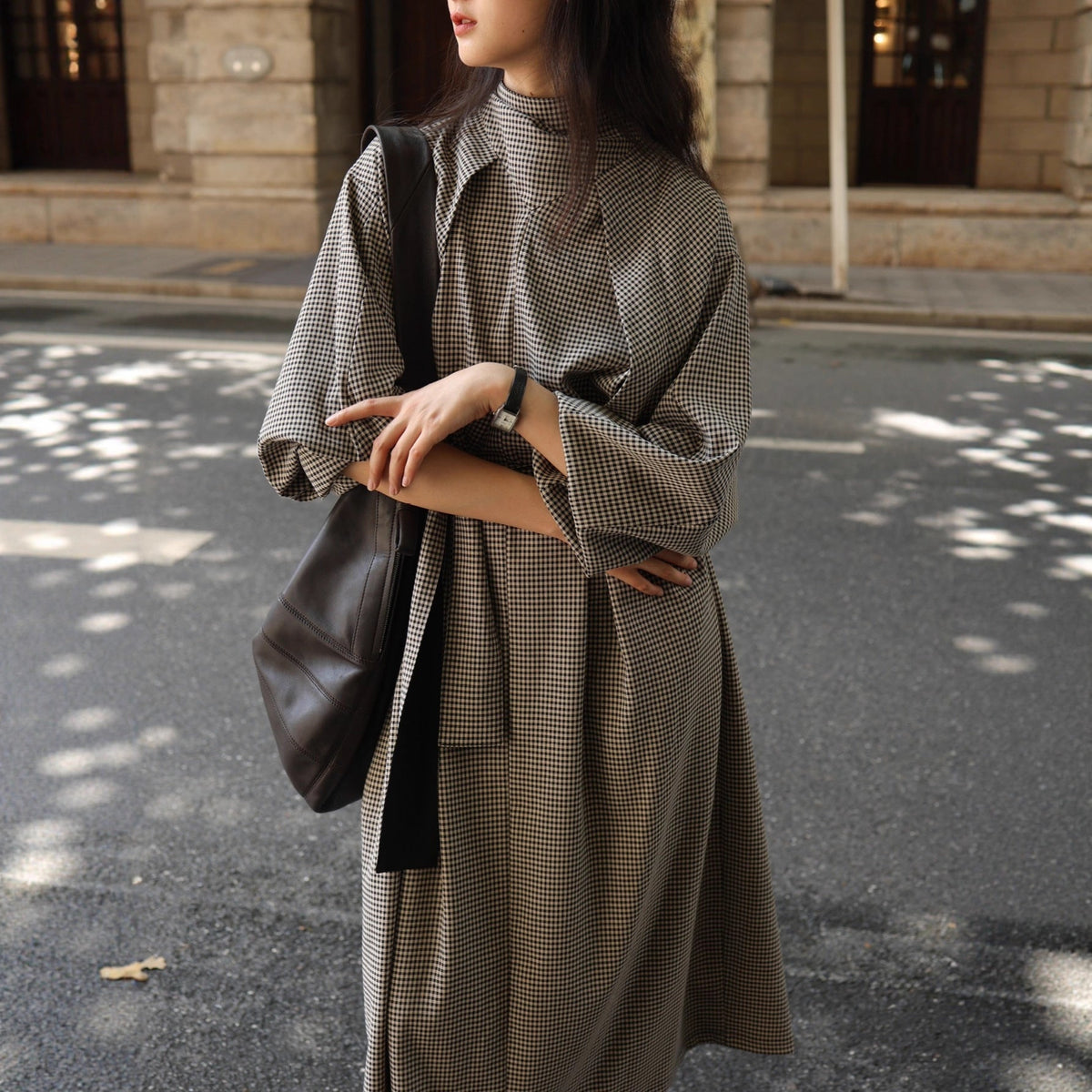 Plaid Belted Trench Dress(MS552) - Mariam's Collection