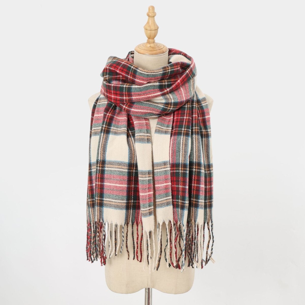 Plaid Fringe Scarf Faux Wool Warm Winter Fashion Accessory (MAC332) - Mariam's Collection