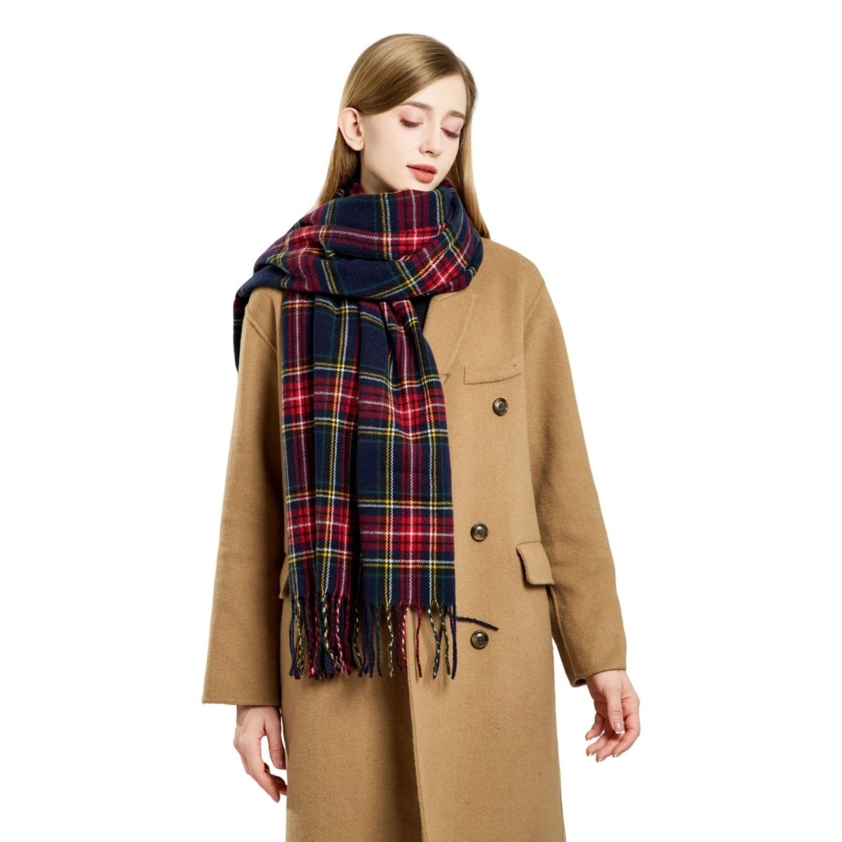Plaid Fringe Scarf Faux Wool Warm Winter Fashion Accessory (MAC332) - Mariam's Collection