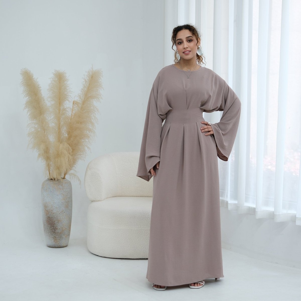 Self-tie waist belt detail on crinkle crepe maxi dress
