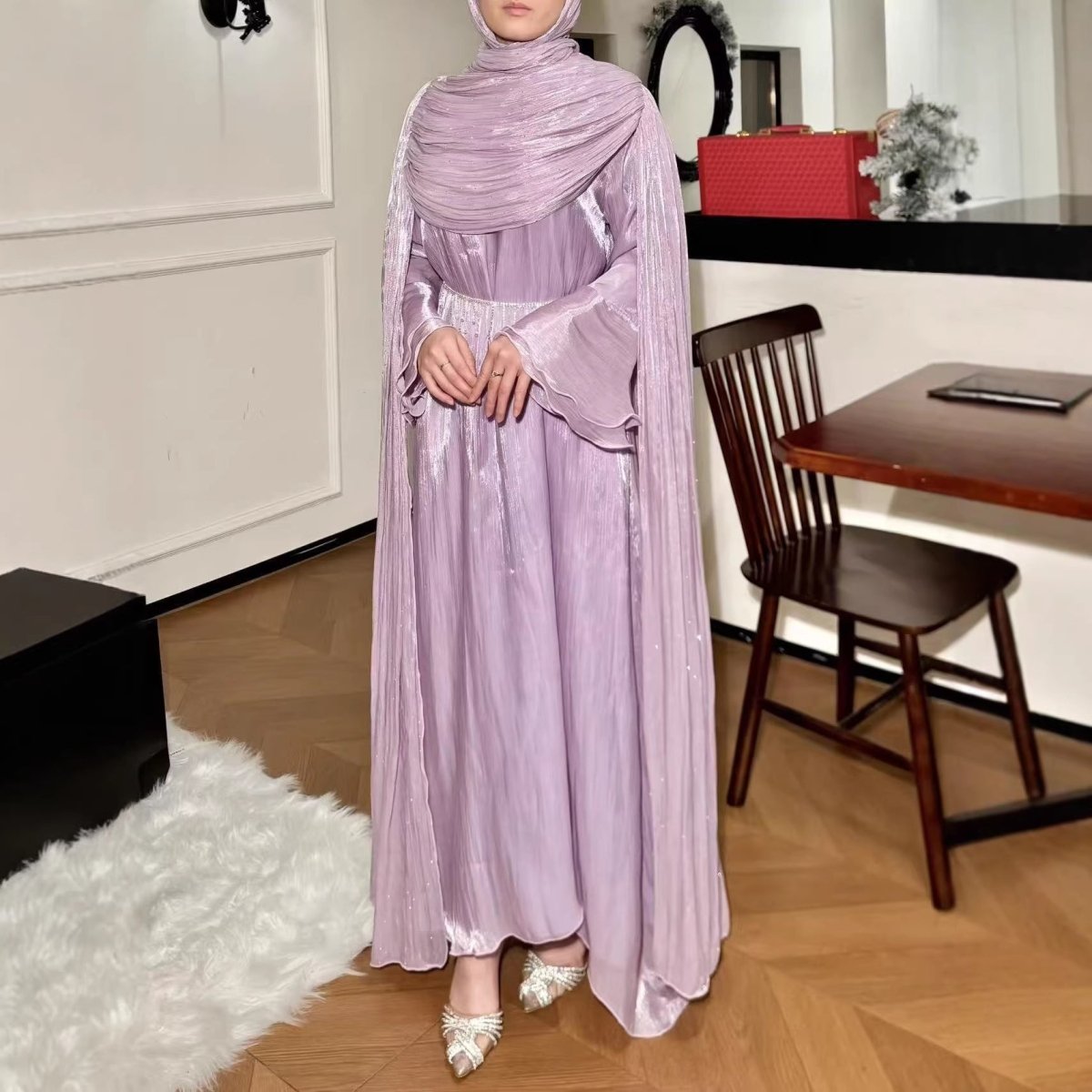 Pleated Cape Sleeve Abaya Maxi Dress(MA430) - Mariam's Collection