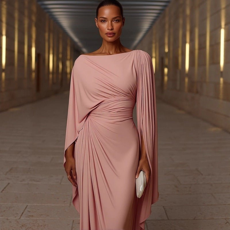 Pleated Evening Dress | Off-Shoulder Ruched Bodycon Gown(MS275) - Mariam's Collection