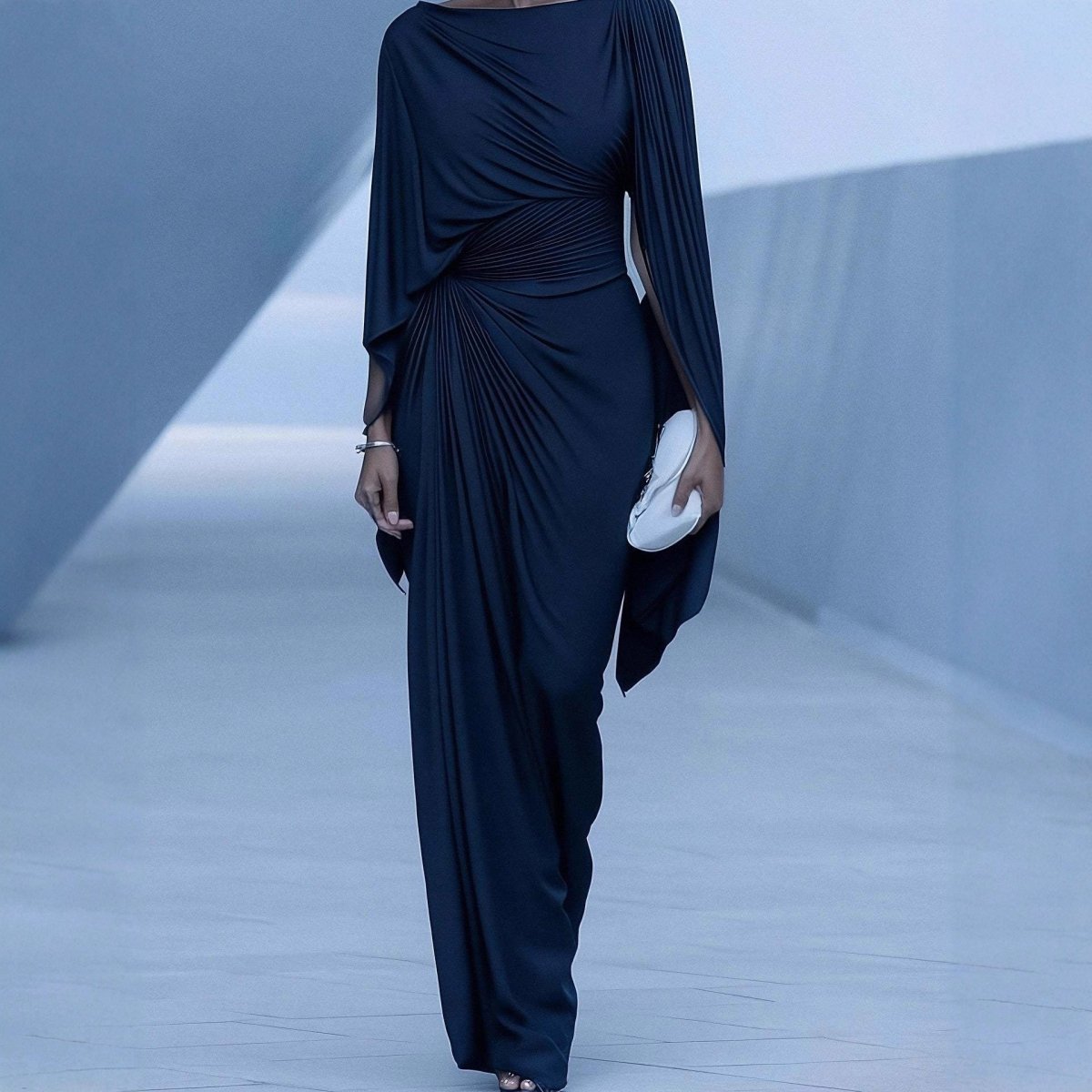 Pleated Evening Dress | Off - Shoulder Ruched Bodycon Gown(MS275) - Mariam's Collection