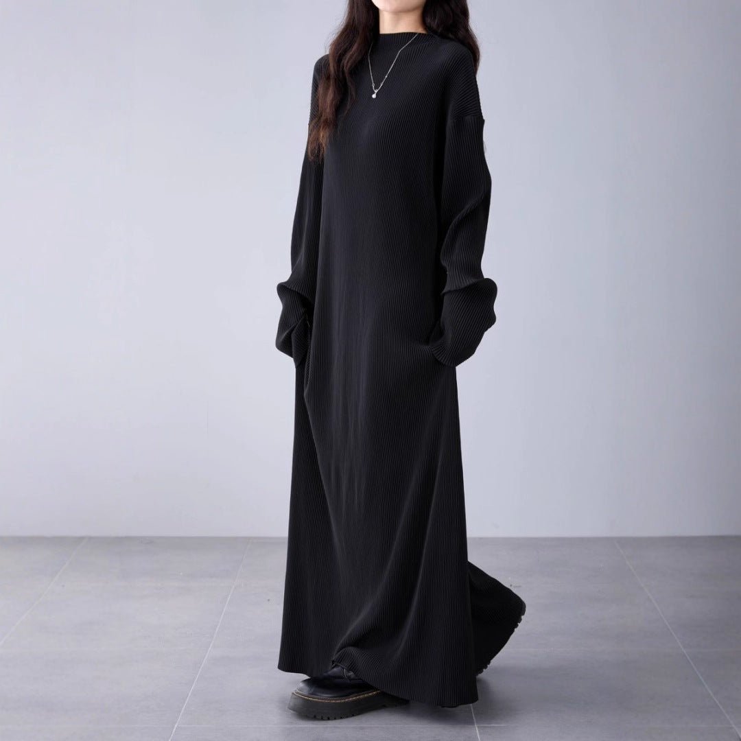Pleated Knit Maxi Dress | Mock Neck Oversized Sweater Dress(MA370) - Mariam's Collection
