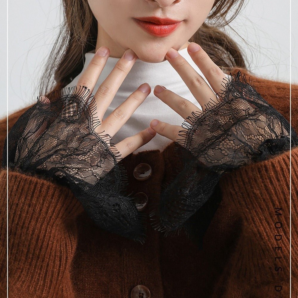 Pleated Lace Mesh Cuff Sleeves — Detachable Abaya Sleeve Accessories