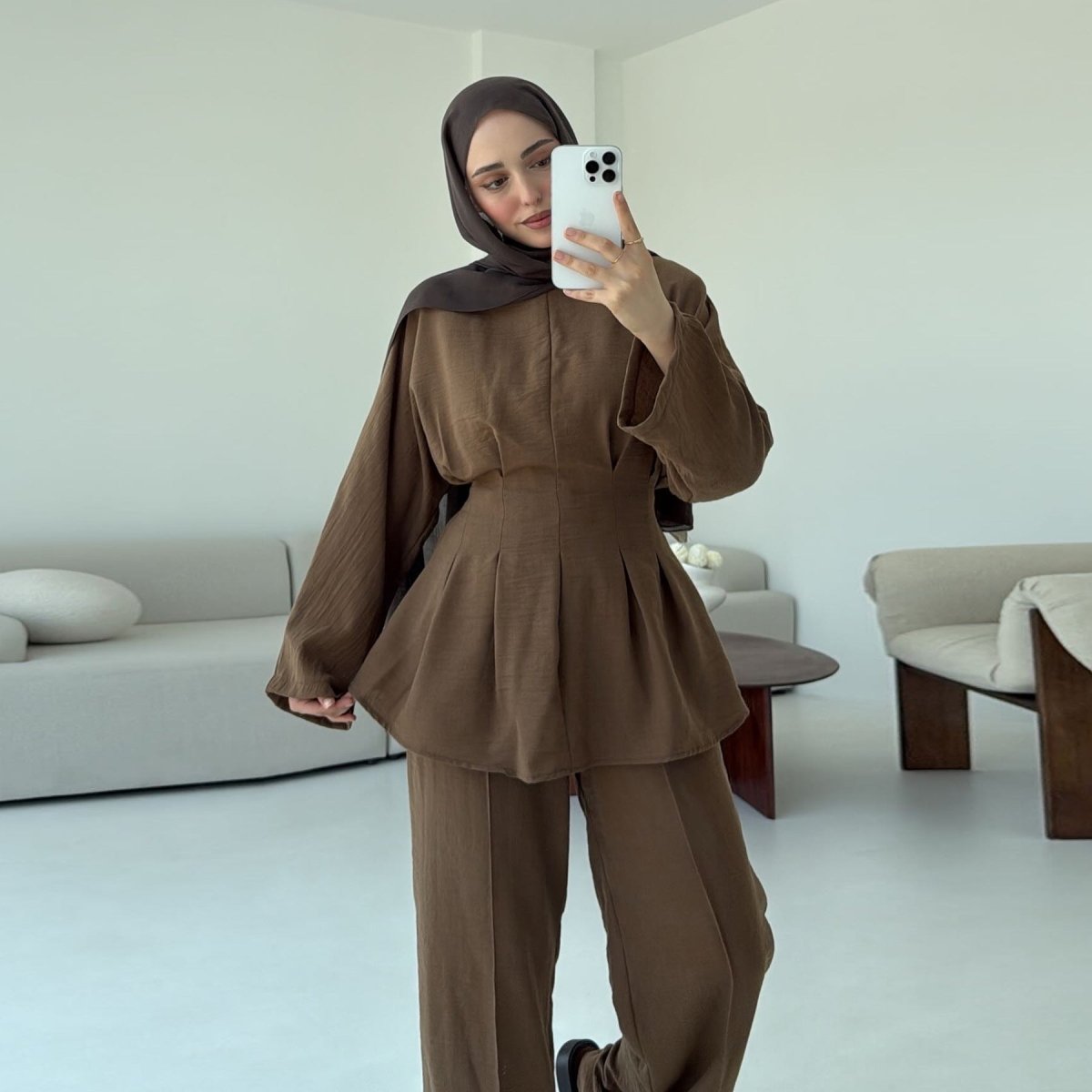 Pleated Peplum Top & Wide Leg Pants Set(MS185) - Mariam's Collection