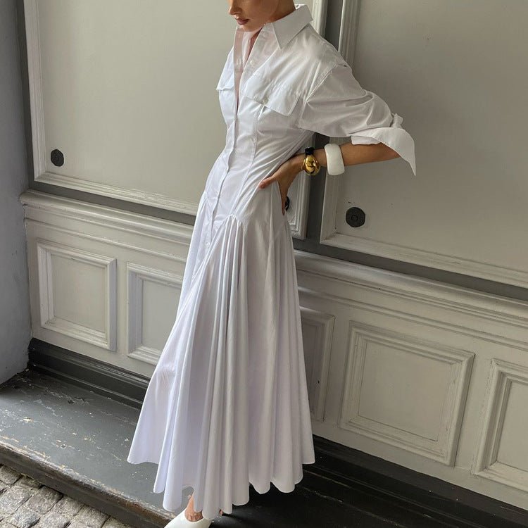 Pleated White Shirt Maxi Dress(MS548) - Mariam's Collection
