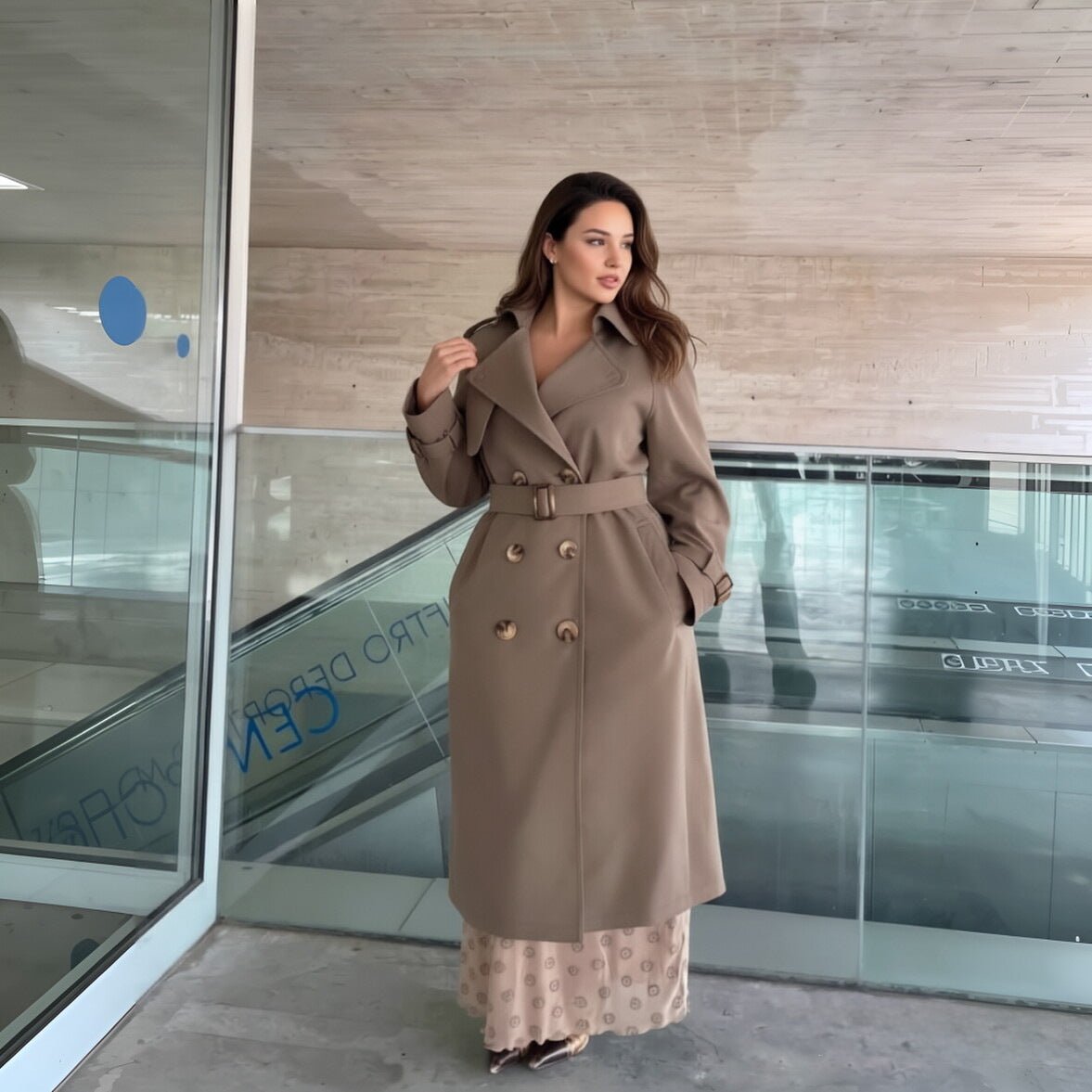 Plus-Size Double-Breasted Trench Coat(MS555) - Mariam's Collection