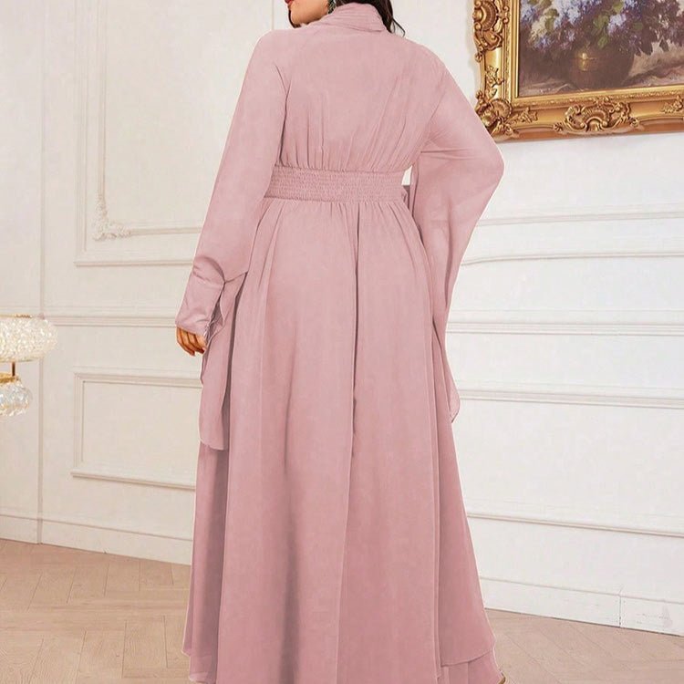 Plus Size Pleated Tie - Neck Maxi Dress(MS370) - Mariam's Collection