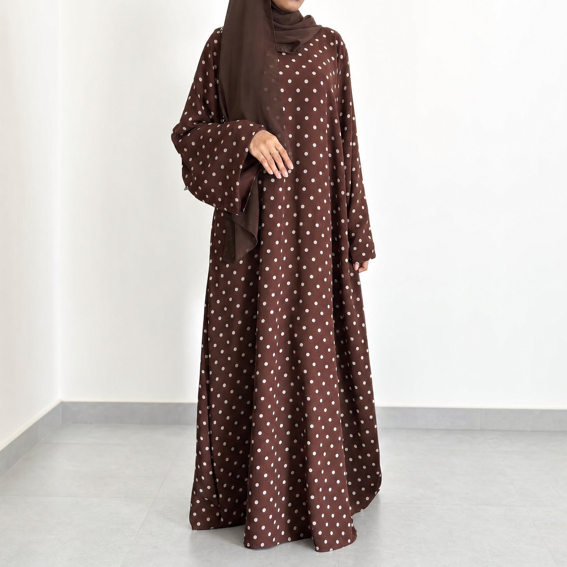 Polka Dot Flared Sleeve Abaya Maxi Dress(MA464) - Mariam's Collection
