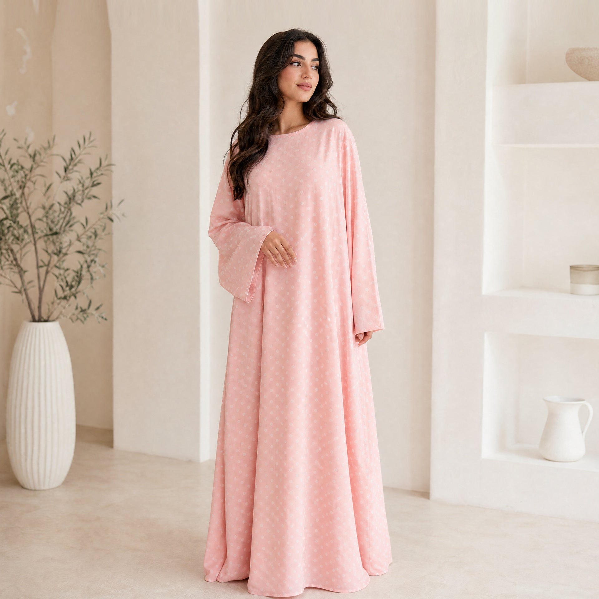 Polka Dot Flared Sleeve Abaya Maxi Dress(MA464) - Mariam's Collection