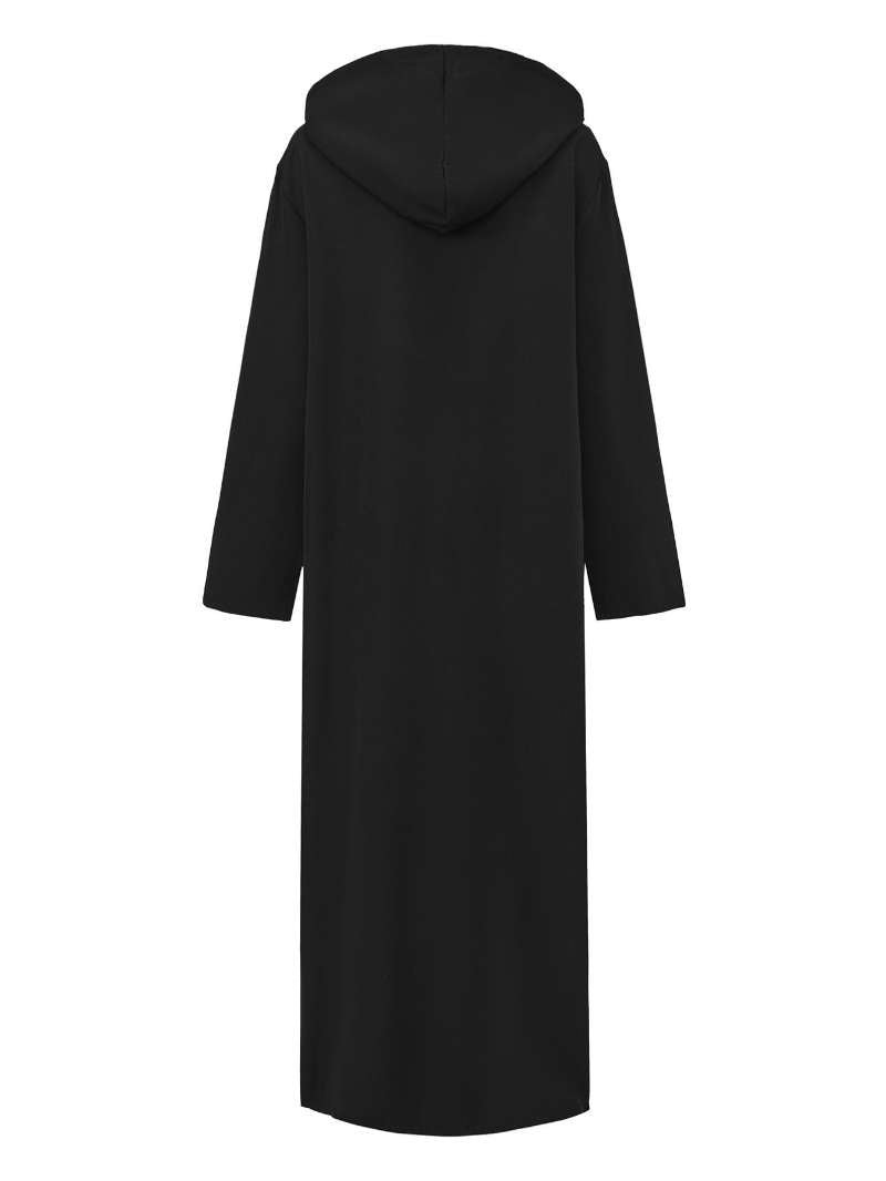 Premium Black Hooded Long Modest Muslim Robe Thobe for Men (MT029) - Mariam's Collection