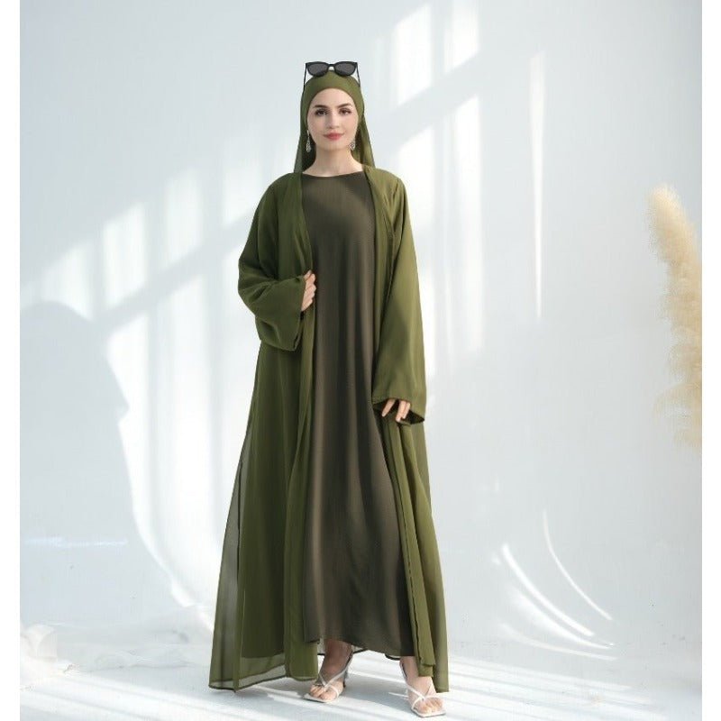 Premium Chiffon 3 - Piece Set Abaya(MOA231) - Mariam's Collection