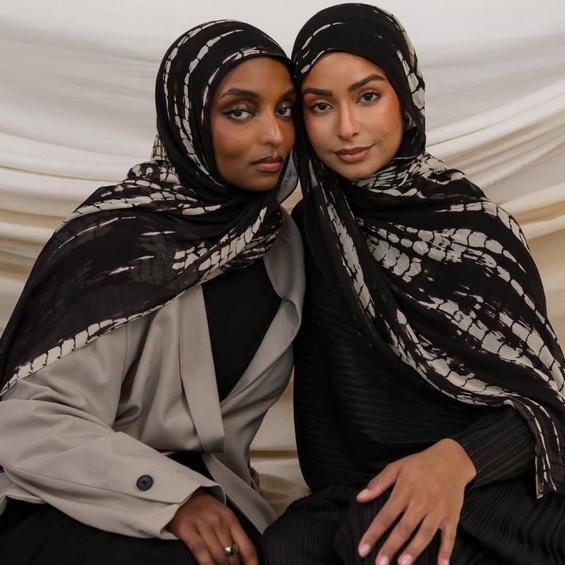 Premium Cotton Blend Ink Print Hijab | 180x80cm Artistic Long Scarf(MH149) - Mariam's Collection