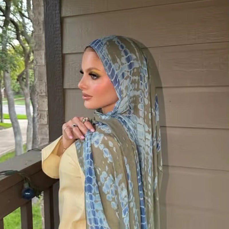 Premium Cotton Blend Ink Print Hijab | 180x80cm Artistic Long Scarf(MH149) - Mariam's Collection