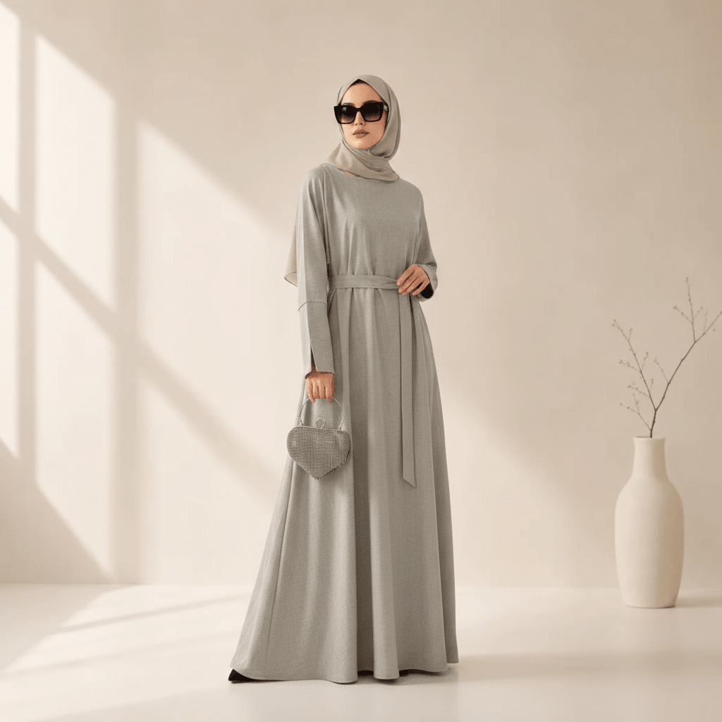 Premium Linen Effect Pullover Abaya with Pockets (MA341) - abaya - Mariam's Collection