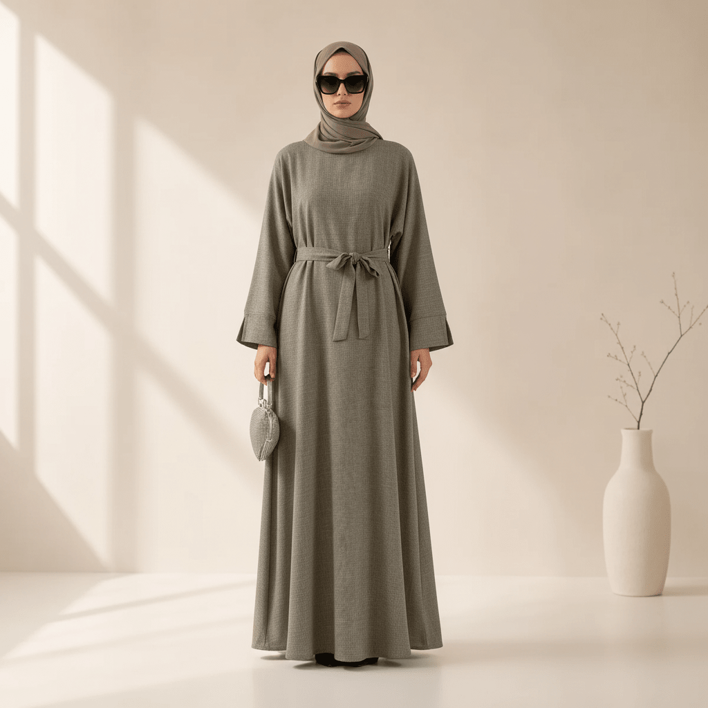 Premium Linen Effect Pullover Abaya with Pockets (MA341) - abaya - Mariam's Collection