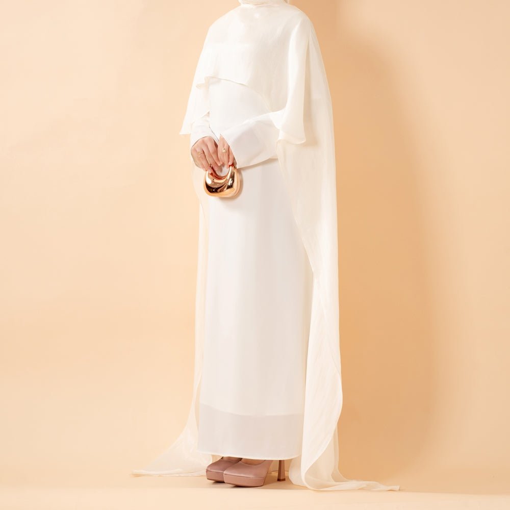 Premium Modest Luxury Organza Cape A - Line Maxi Dress Abaya(MA300) - Mariam's Collection